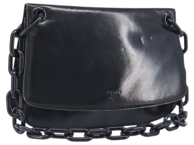 PRADA Chain Shoulder Bag Leather Black Silver Auth ep15821A Silvery