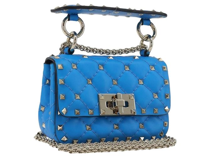 Borsa a tracolla VALENTINO Micro Rockstud Chain in pelle 2way Blu Auth 198466V Argento