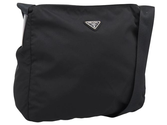 Borsa a tracolla PRADA Nylon Black Silver Auth 200908V Nero Argento