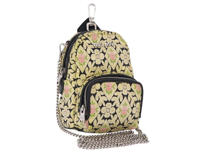 Borsa a tracolla Miu Miu Raso Giallo Argento Auth 195988M
