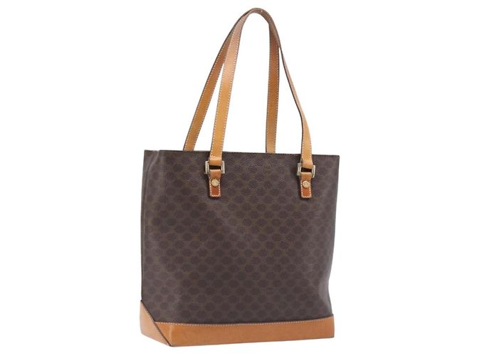 Céline Bolsa de Mão CELINE Macadam PVC Couro Marrom Tom Dourado Auth ep15786