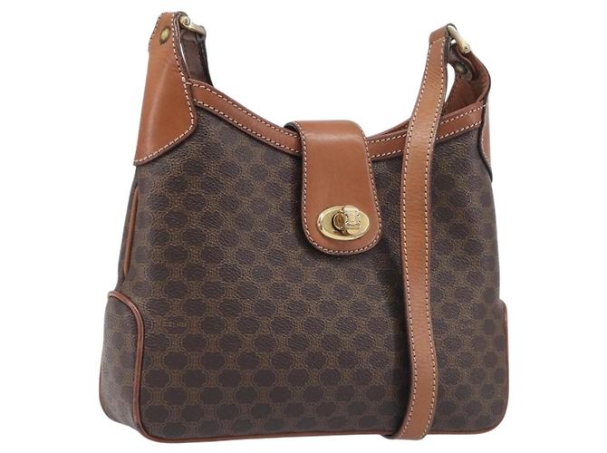 Céline Borsa a tracolla CELINE Macadam PVC Pelle Marrone Tono Oro Auth 200132