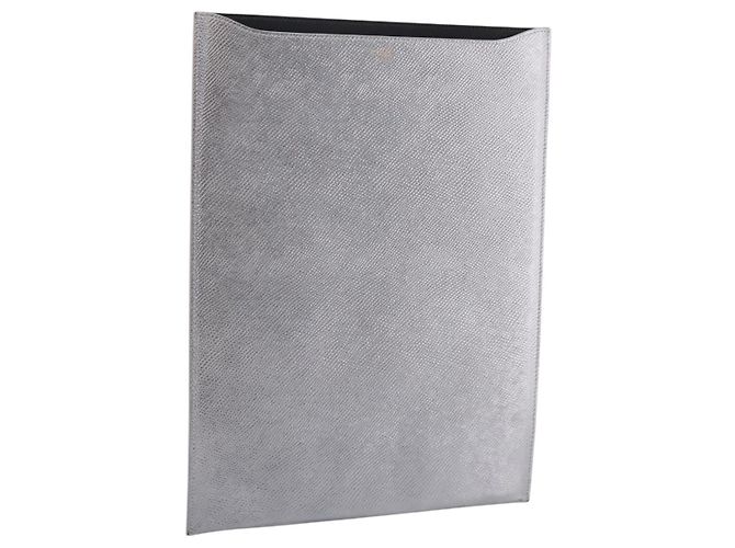 Céline CELINE iPad Case Leather Silver Auth 199148 Silvery