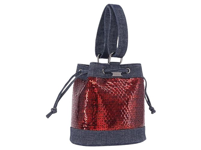 CHANEL Handtasche Canvas Pailletten Rot CC Auth 197209SAV