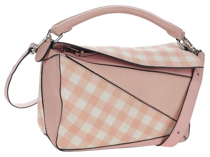 LOEWE Puzzle Bag Medium Leder 2-Way Pink Silber Auth 197442A