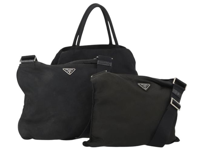 Sac à main PRADA Nylon Ensemble de 3 Noir Auth 188687