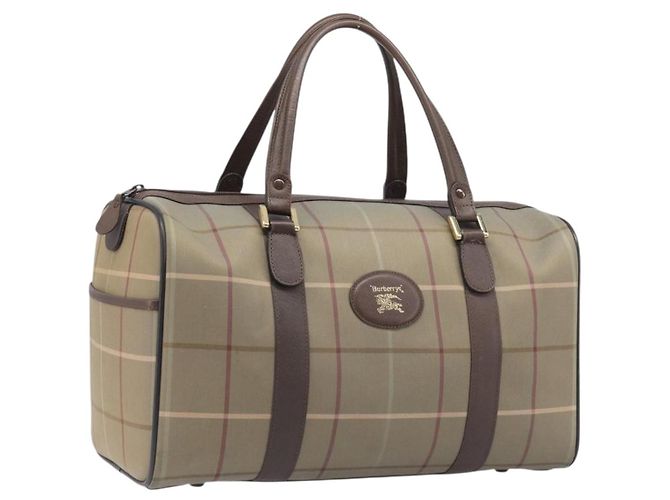 Bolsa Boston Burberrys Nova Check Canvas Beige Gold Auth 200886 Bege Dourado