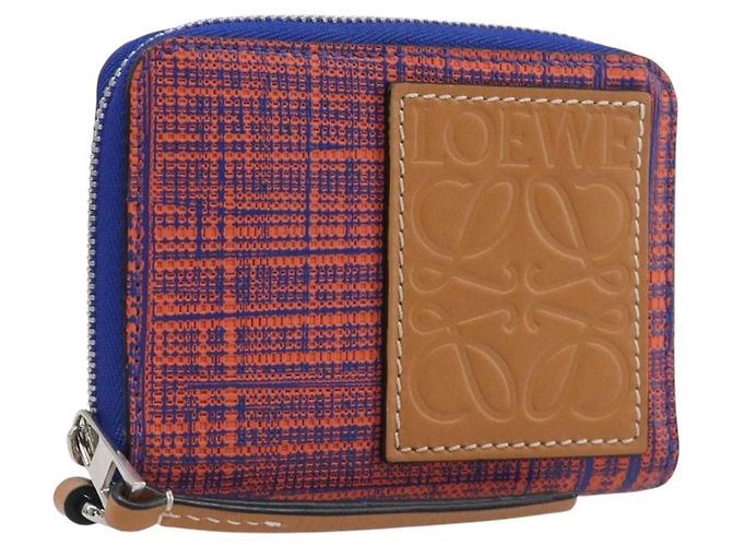 Portamonete LOEWE Anagram PVC Leather Orange Silver Auth 200661M Argento Arancione