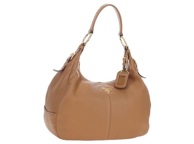 Bolsa de Ombro PRADA em Couro Marrom e Dourado Auth yk20795V