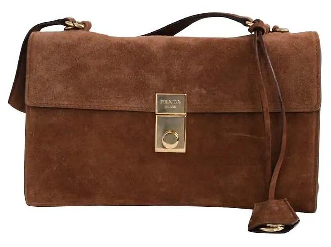 Borsa a tracolla Prada Camoscio Medium Soft Sound marrone