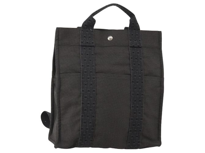 Hermès HERMES Sac A Dos Backpack Canvas Gray Silver Auth 196918A Brown Silvery