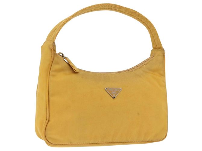Pochette a mano PRADA Nylon Giallo Argento Auth 197846