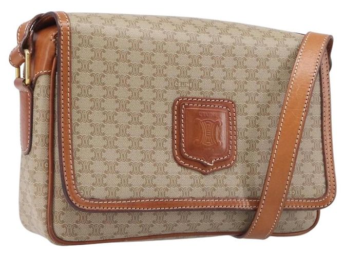 Céline Borsa a tracolla CELINE Macadam PVC Pelle Beige Tono Oro Auth 198545