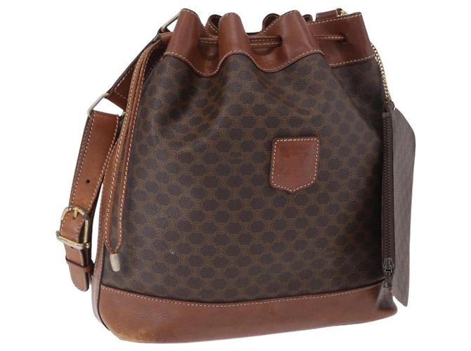 Céline Borsa a tracolla CELINE Macadam Canvas PVC Leather Brown Gold Auth 199612 Marrone D'oro