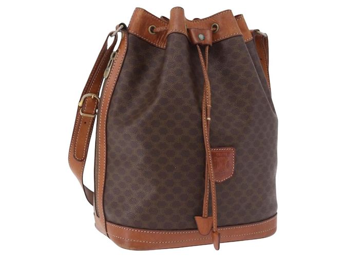 Céline Borsa a tracolla CELINE Macadam PVC Pelle Marrone Oro Auth 200933 D'oro