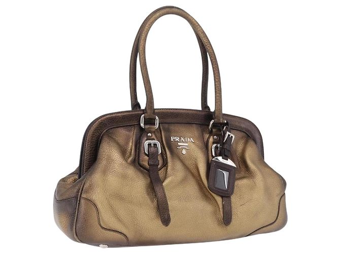 Bolsa de mão PRADA em couro tom dourado Auth yk20860V