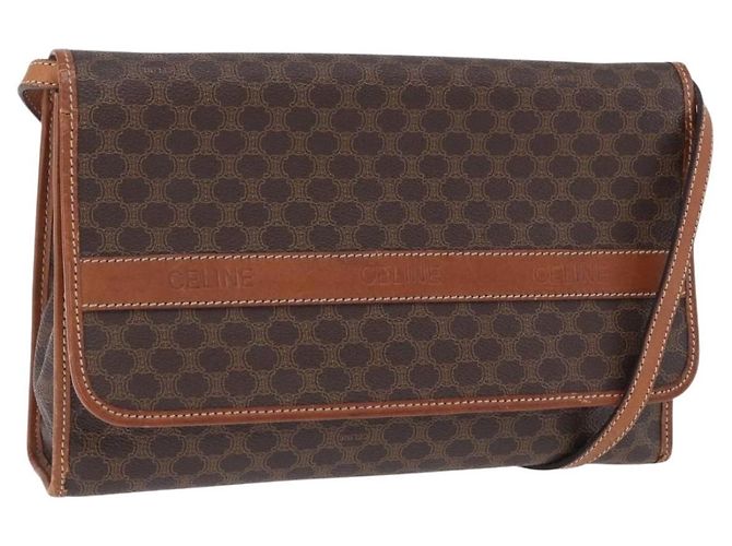 Céline Borsa a tracolla CELINE Macadam Canvas PVC Leather Brown Gold Auth ka5827 Marrone D'oro