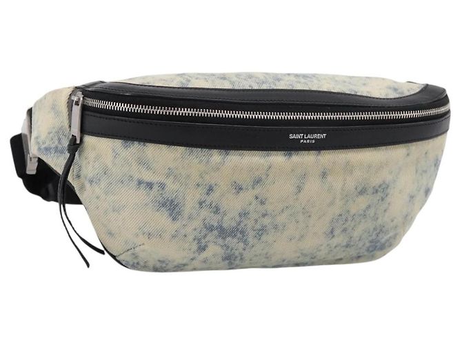 Gürteltasche SAINT LAURENT Canvas Blue Silver Auth ka5910 Silber Blau