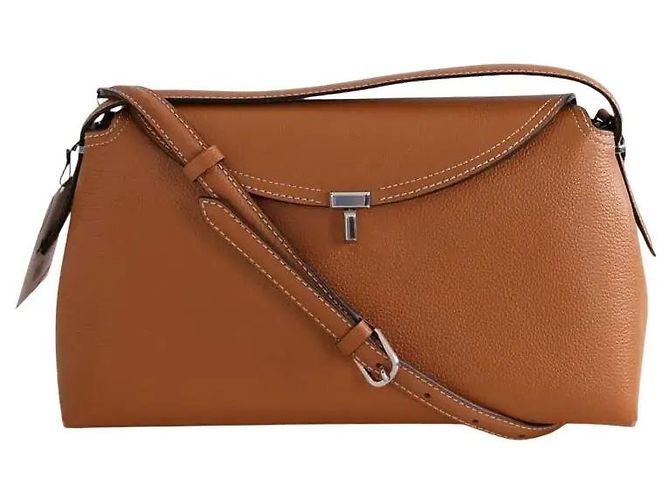 Bolsa de ombro Totême T-Lock em couro camel