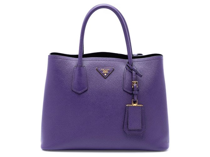 Bolsa Double Satchel Prada Medium em Couro Saffiano Roxa Roxo