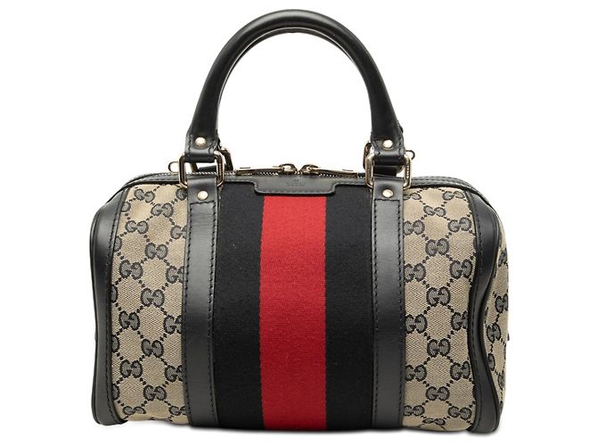 Borsa Boston Satchel Gucci Small GG Canvas Web Joy Nera Nero