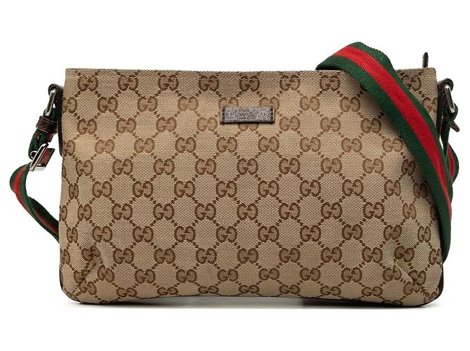 Borsa a tracolla Gucci GG Canvas Web beige