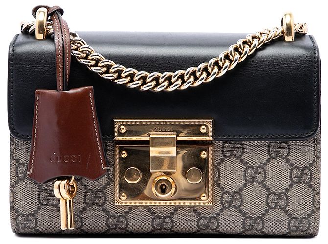 Borsa a Tracolla Gucci Small GG Supreme Padlock Nera Nero