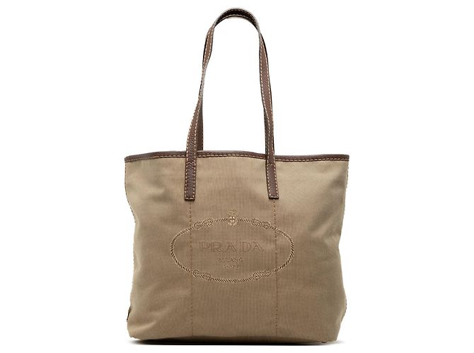 Tote Sacola Prada em lona Canapa com logo marrom