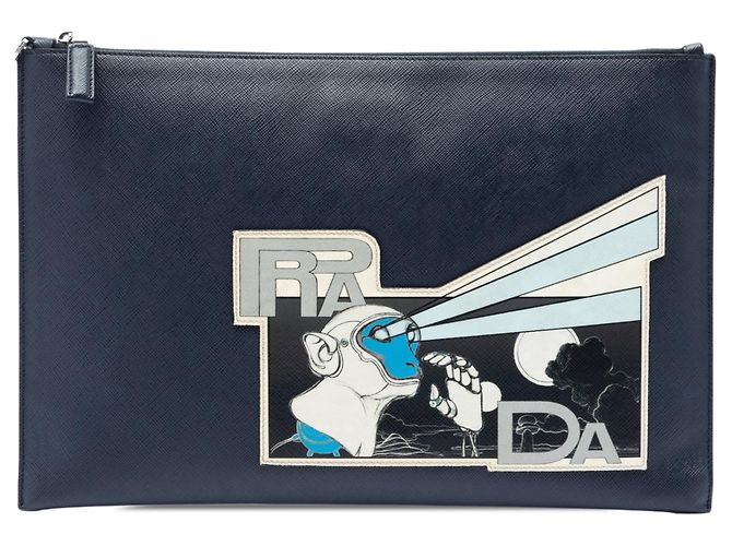 Clutch Prada Saffiano Monkey Robot Blu