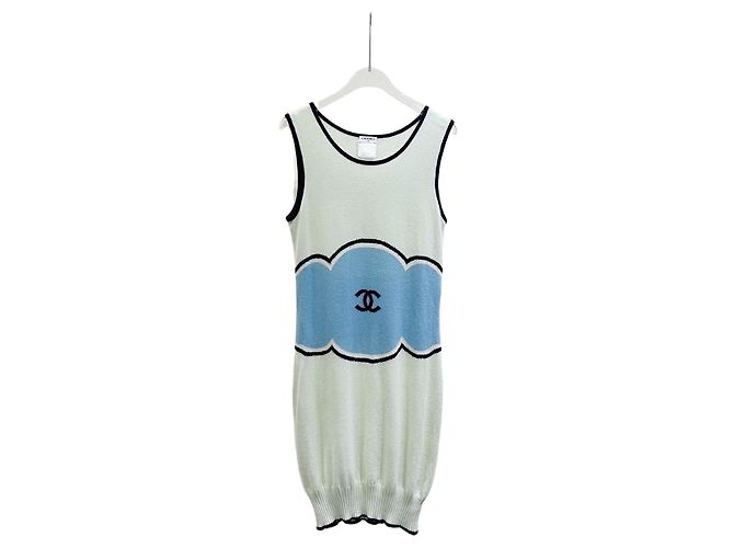 Chanel Ärmelloses Strickkleid Shift mit CC Logo Baumwolle Mehrfarben