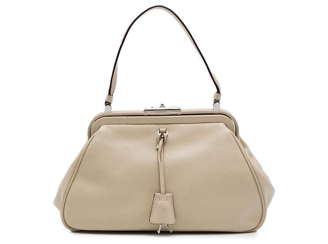 Borsa Prada Goatskin Madras Cerniera Frame Beige