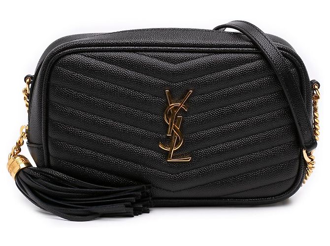 Borsa Lou Camera Mini Grain de Poudre Chevron Monogram Nera Saint Laurent Nero
