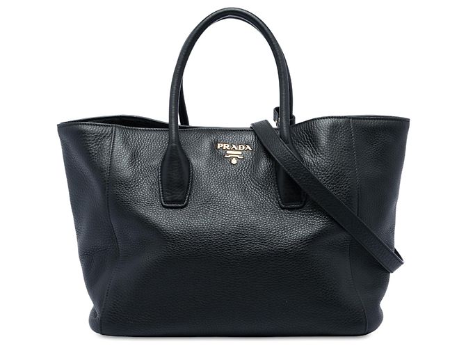 Borsa tote convertibile Prada Vitello Daino nera Nero