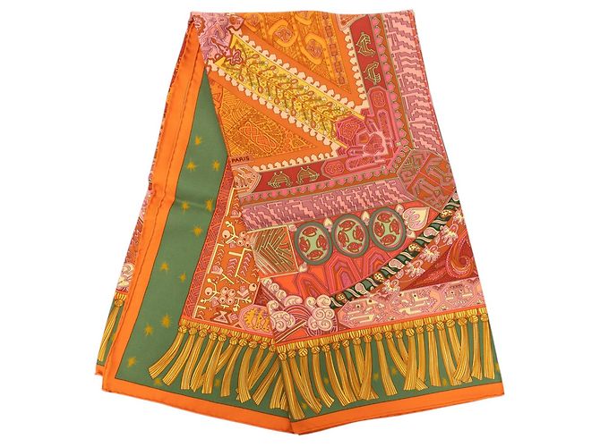 Foulard di seta Hermès Sur un Tapis Volant 90 Arancione