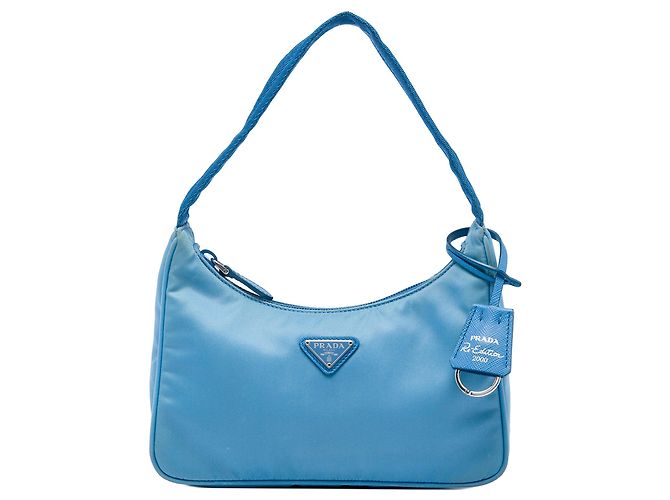 Borsa a spalla Prada Mini Tessuto Re Edition 2000 Blu