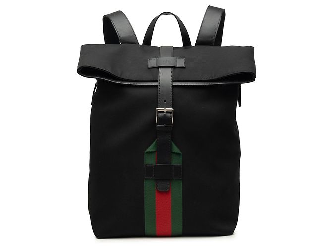 Black Gucci Canvas Techno Web Fold Over Backpack