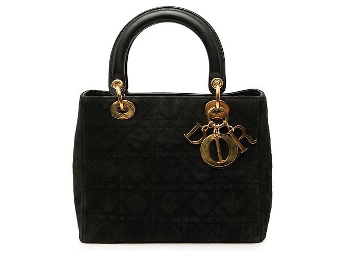 Borsa Lady Dior Medium in camoscio Cannage nera Nero