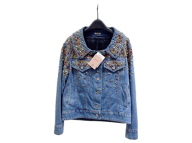 Miu Miu Denim Jacket Blue Crystal Embellished Multiple colors