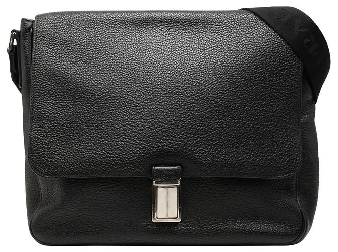 Bolsa Tiracolo com Aba Prada Vitello Phenix Preta Preto