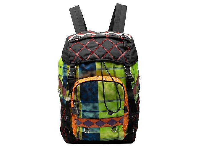 Double Green Prada Tessuto Patch Backpack