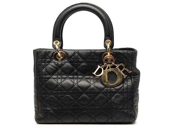 Borsa Lady Dior Medium in pelle d'agnello Cannage nera Nero