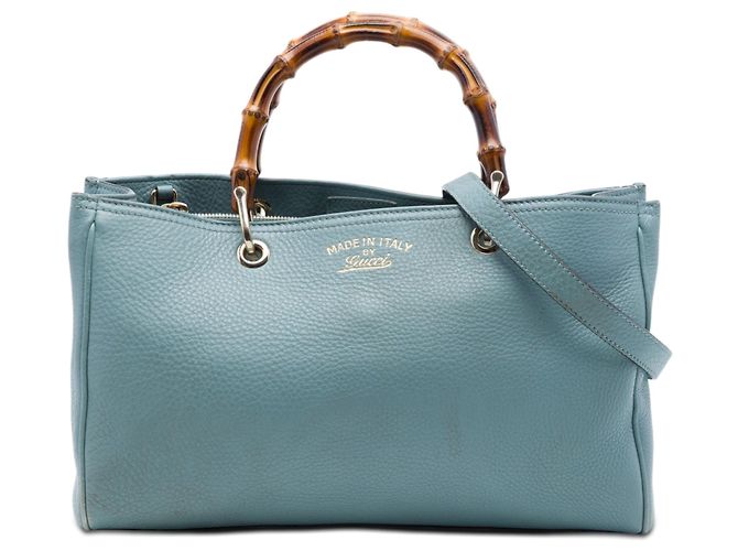Bamboo Borsa Shopper Satchel Gucci Medium in vitello blu con bambù