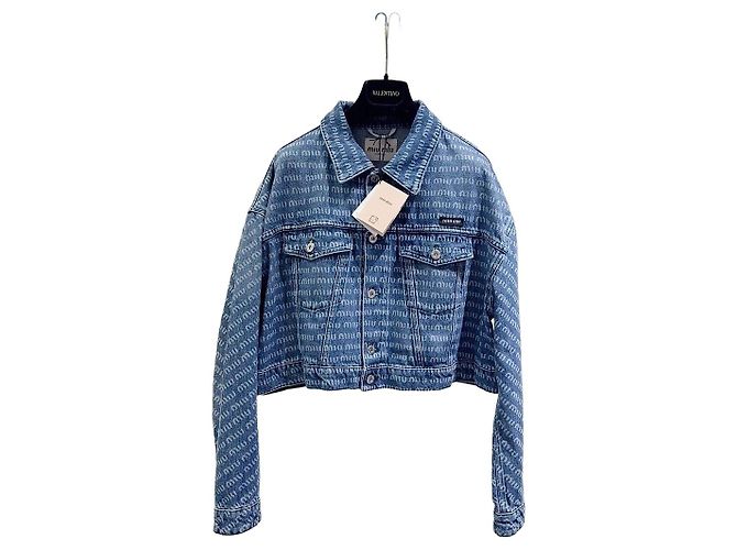 Miu Miu Denim Jacket Blue All-over Logo Print Multiple colors