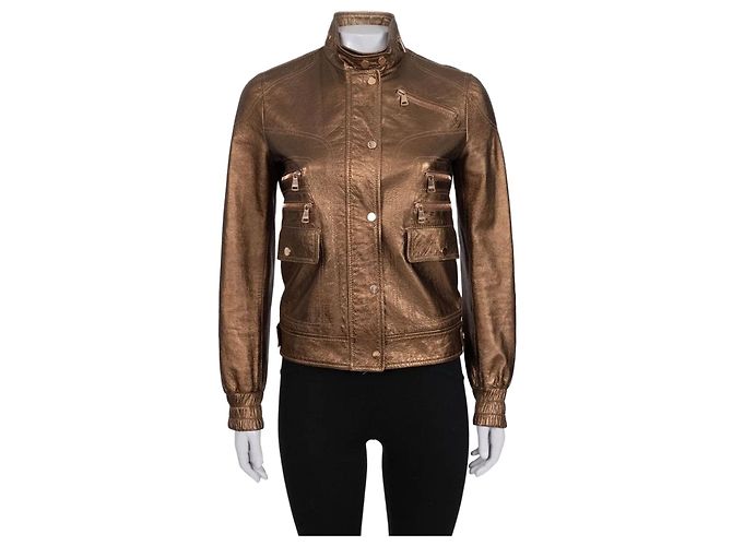 Dolce & Gabbana Brown Leather Jacket with Patch Pockets IT 40 / S Pre-owned