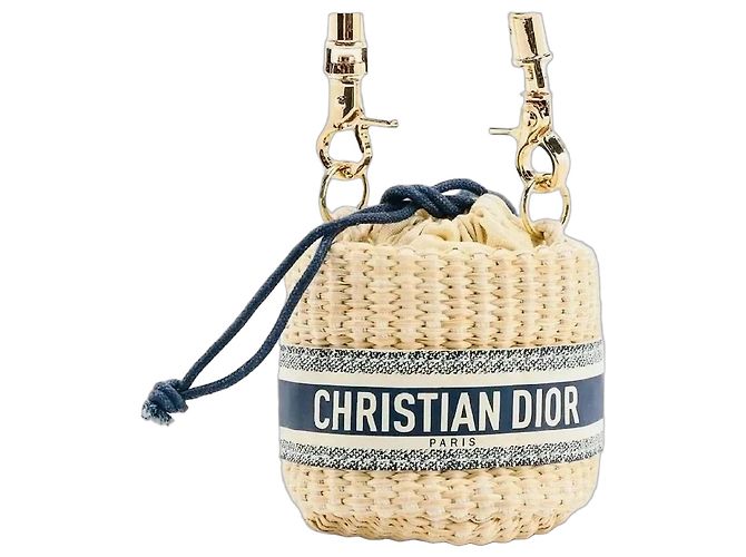 Dior Mini Borsa a Secchiello in Rafia Beige Paglia