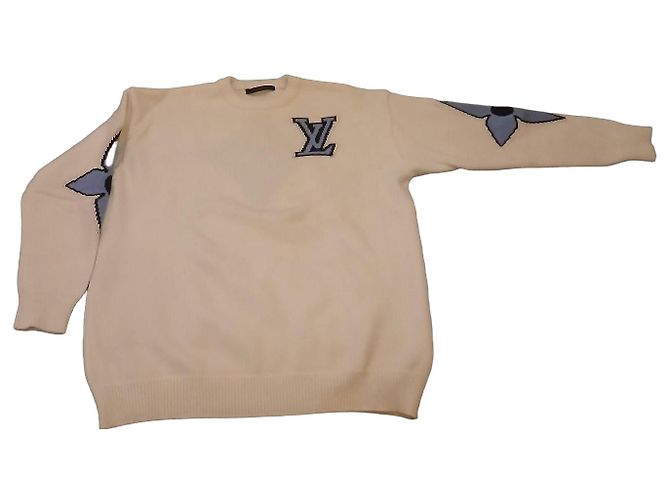 Louis Vuitton Wollpullover mit Blumenmotiv - Weiß Blau