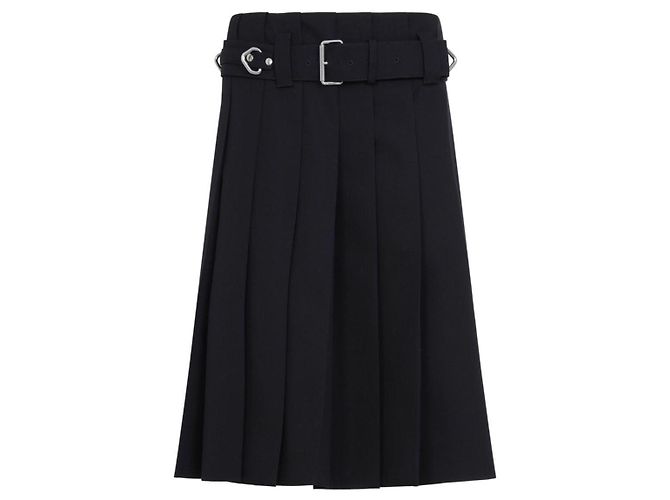 Prada Herbst 2024 Plissierter Kilt-Rock mit Silbernem Ringgürtel - Schwarz