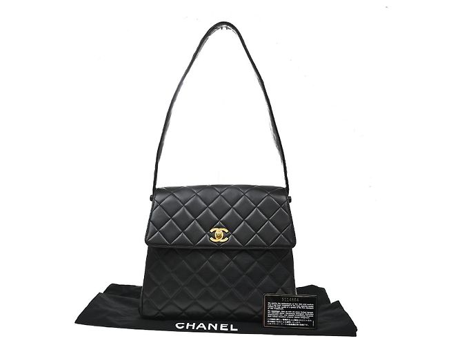 Chanel Vintage CC Square Flap Quilted Lambskin Medium Preto