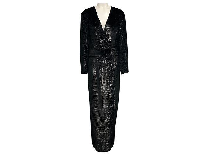 Autre Marque Brandon Maxwell Schwarzes langärmeliges Kleid aus Schimmer-Samt / Abendkleid