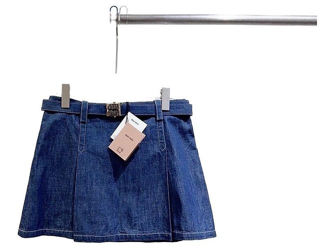 Gonna in denim Miu Miu blu Multicolore